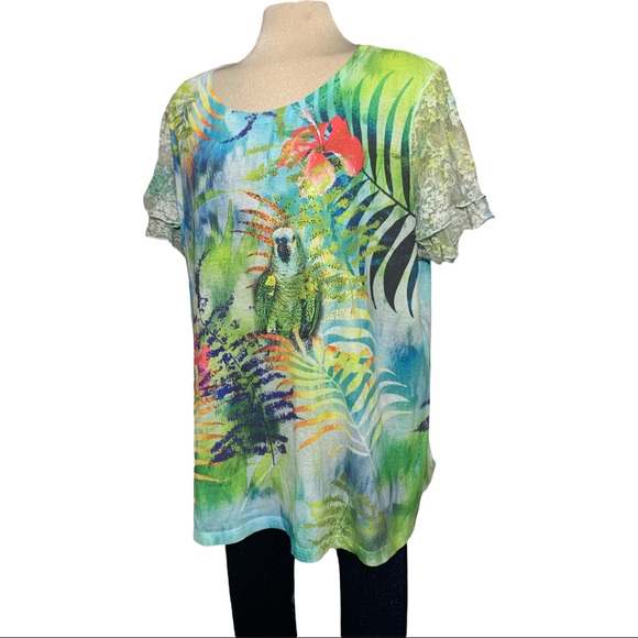 Essentials Green Printed Short Sleeves Size 22 - Picture 6 of 9